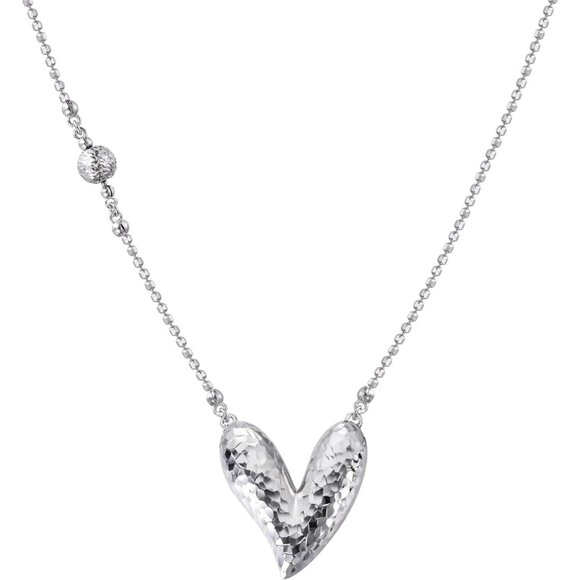Sterling Silver Heart Pendant Necklace for Women – Adjustable 21.85-Inch Chain